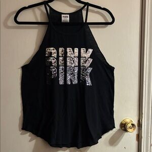 PINK Victoria's Secret Black Tank Top with Sequin Logo